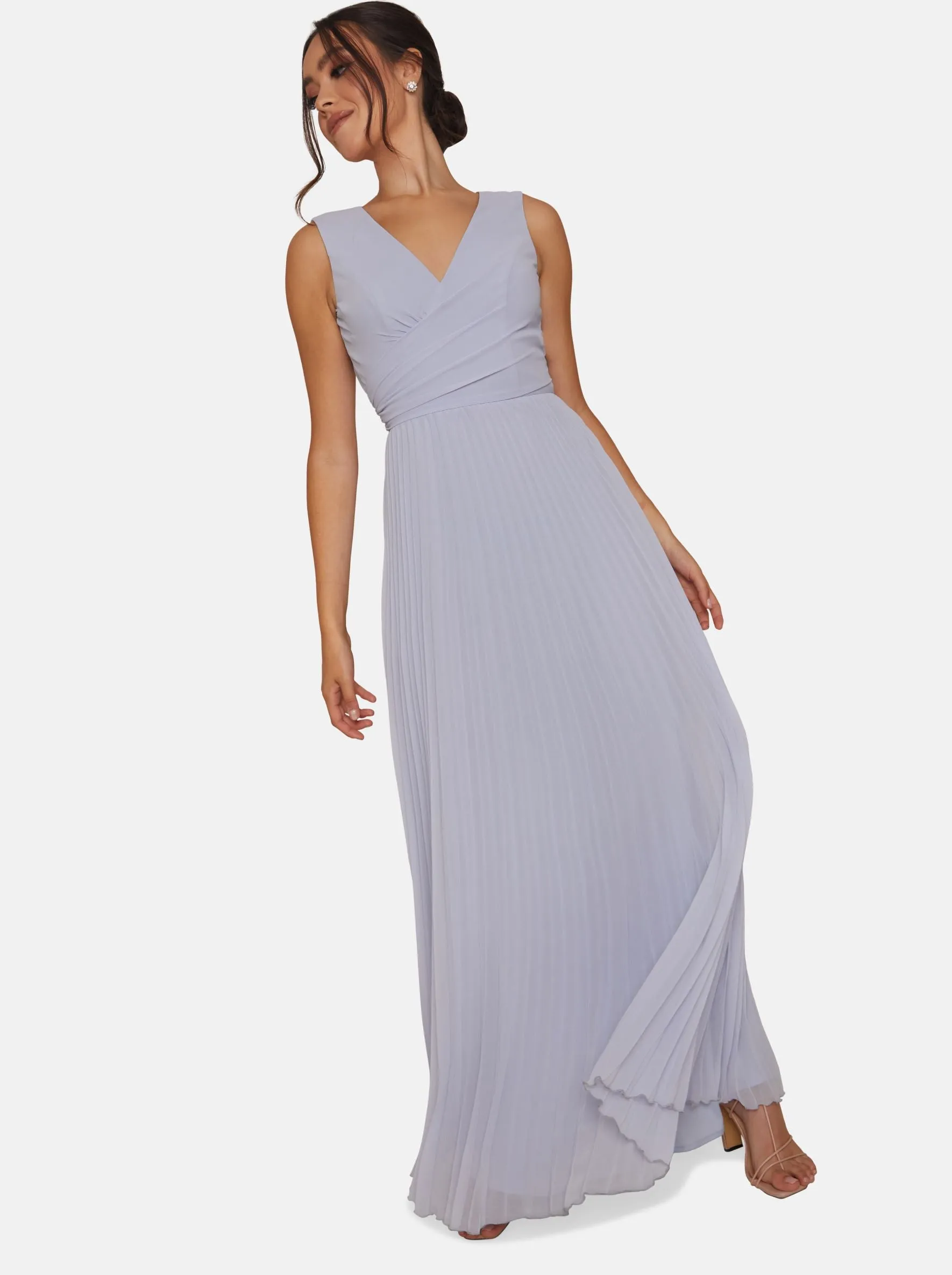 V Neck Pleated Maxi Dress in Blue sold by Chi Chi London product image thumbnail 4