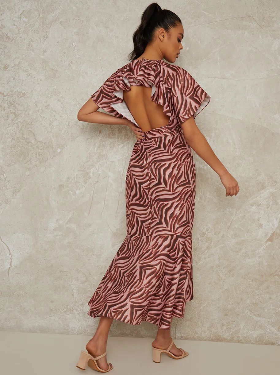 Animal Print Angel Sleeve Midi Dress in Pink sold by Chi Chi London product image thumbnail 3