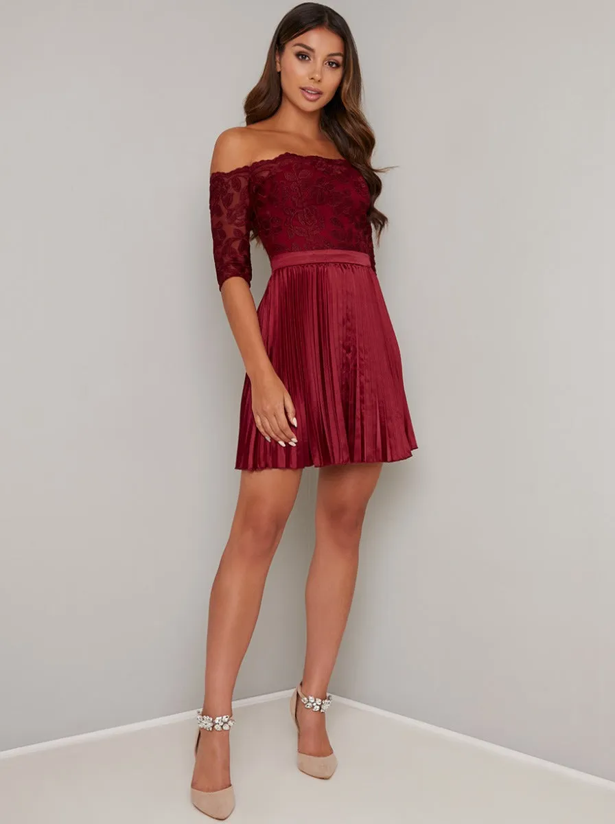 Bardot Lace Bodice Pleat Mini Dress in Red sold by Chi Chi London product image thumbnail 2