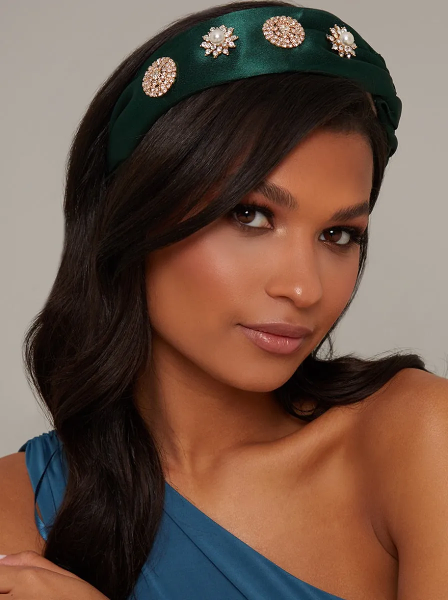 Plaited Detail Embellished Headband in Green sold by Chi Chi London
