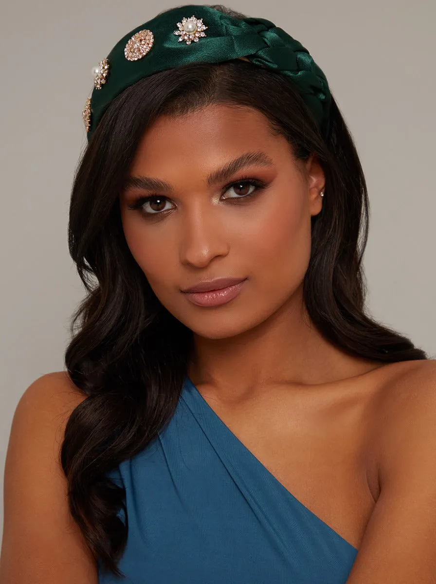 Plaited Detail Embellished Headband in Green sold by Chi Chi London product image thumbnail 2