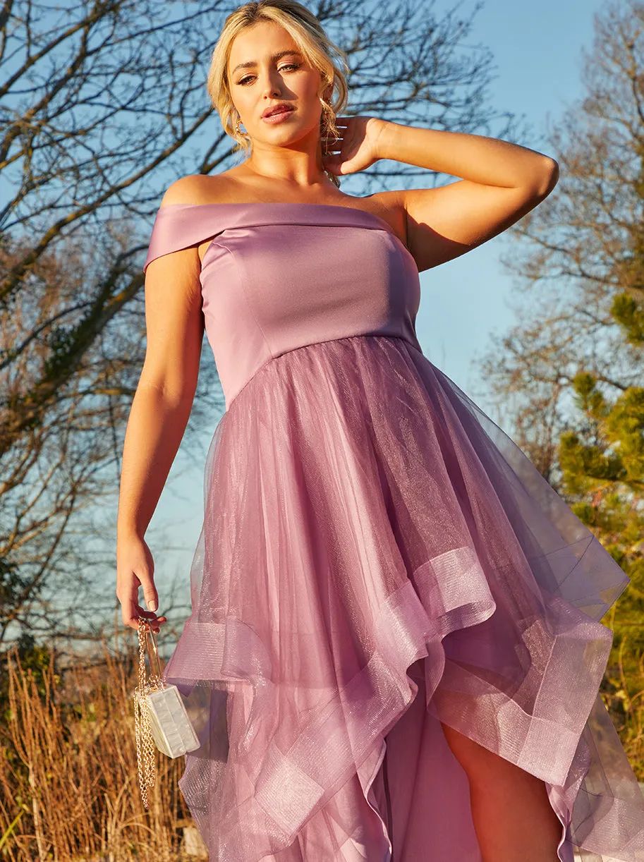 Plus Size One Shoulder Mesh Skirt Dip Hem Dress in Purple sold by Chi Chi London product image thumbnail 4