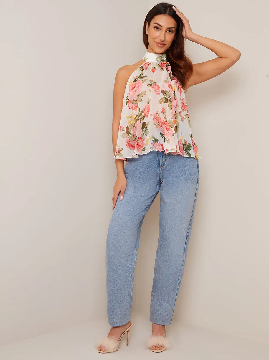 High Neck Floral Chiffon Top in White sold by Chi Chi London product image thumbnail 2