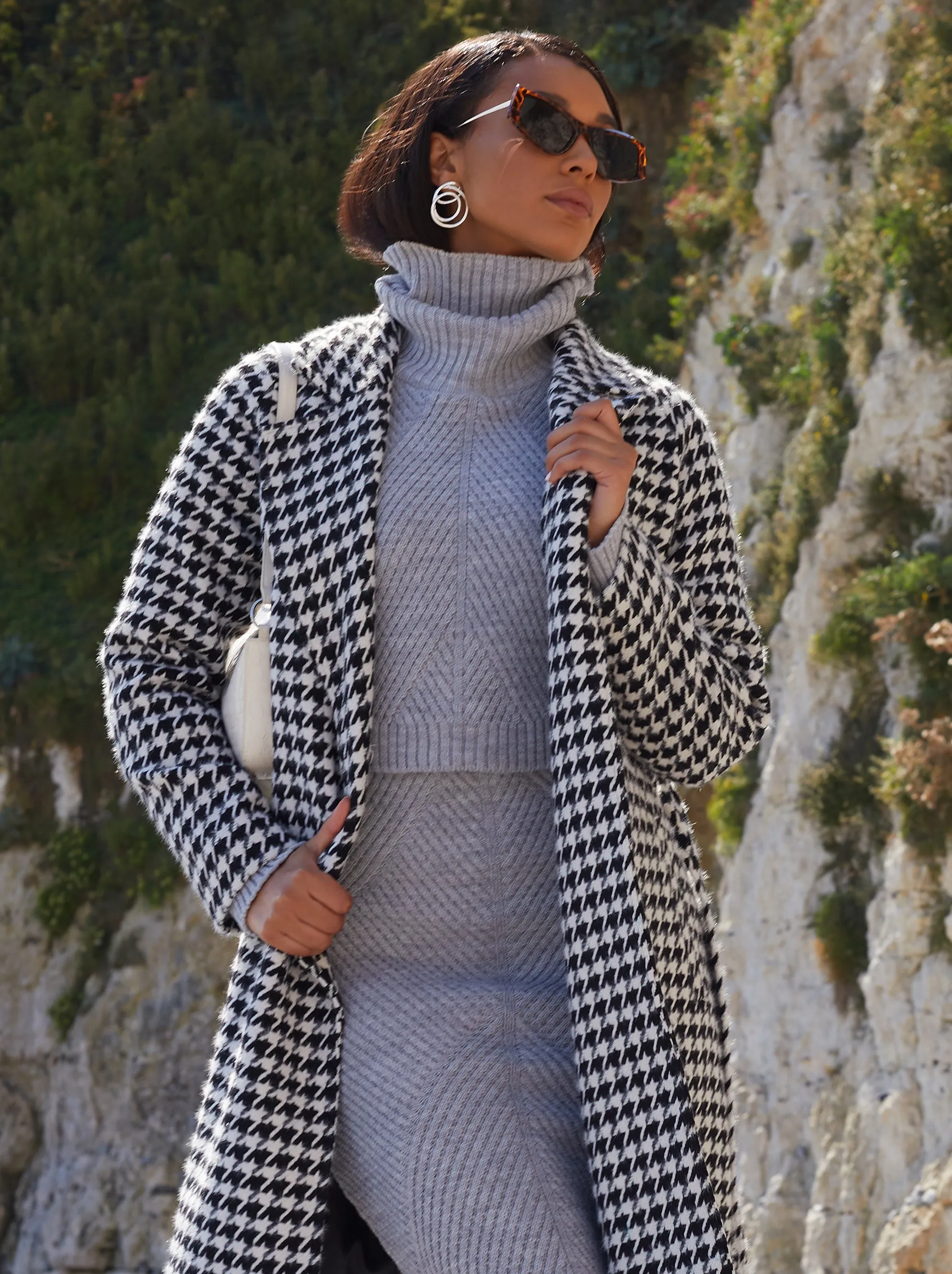 Tie Waist Dogtooth Coat in Monochrome sold by Chi Chi London product image thumbnail 4