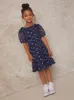 Girls Puff Sleeve Floral Embroidered Midi Dress in Navy sold by Chi Chi London
