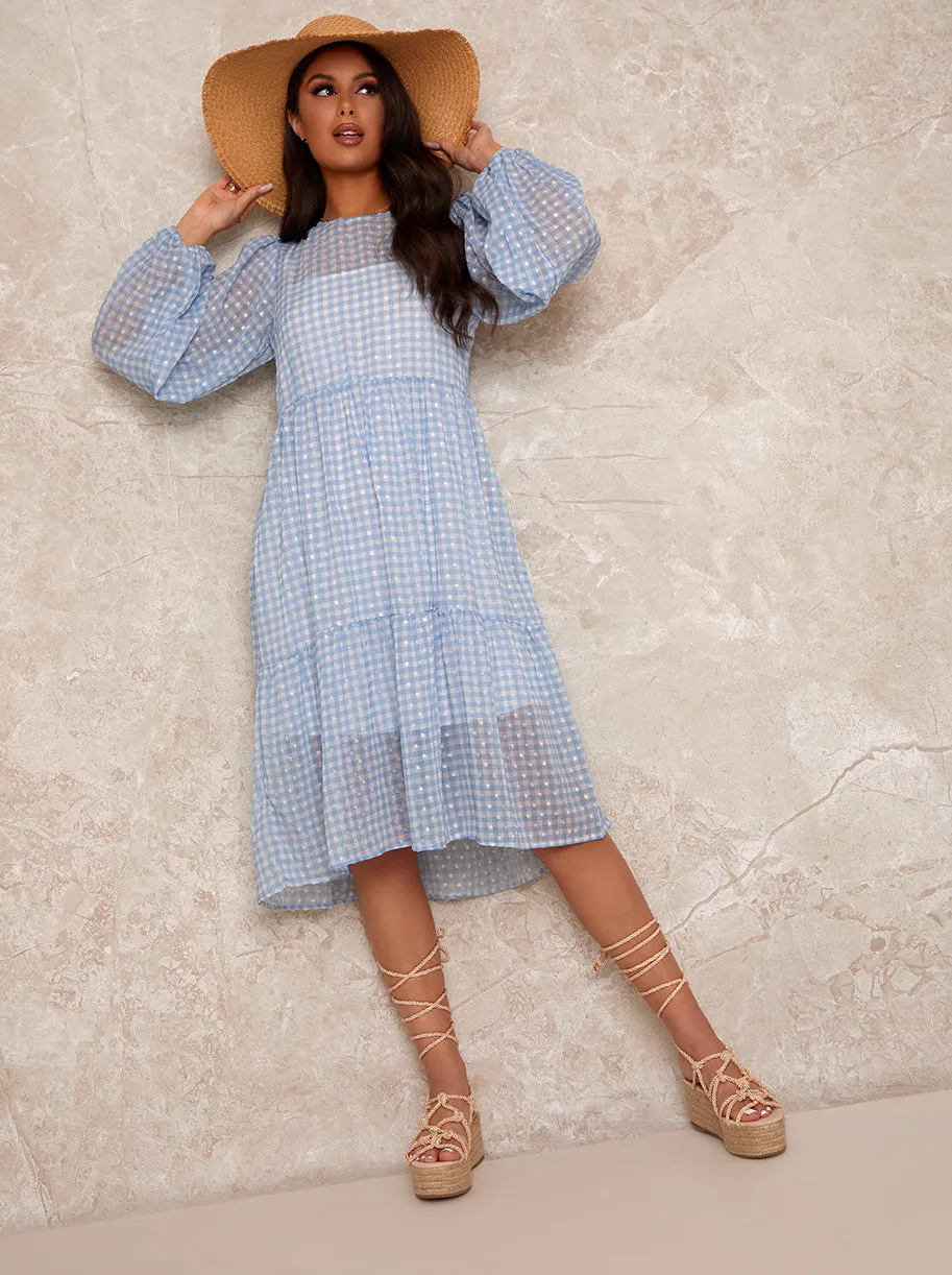 Gingham Balloon Sleeve Midi Dress in Blue sold by Chi Chi London product image thumbnail 3