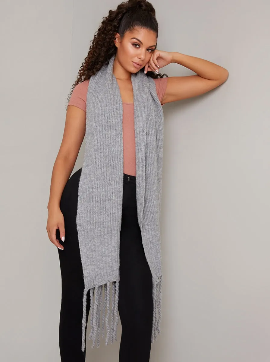 Soft Knit Tassle Scarf in Grey sold by Chi Chi London