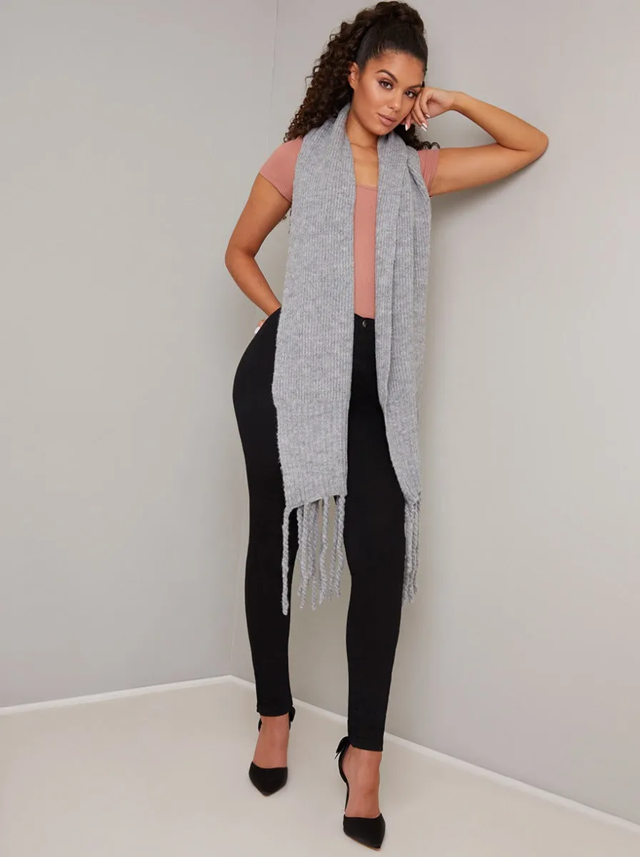 Soft Knit Tassle Scarf in Grey sold by Chi Chi London product image thumbnail 3