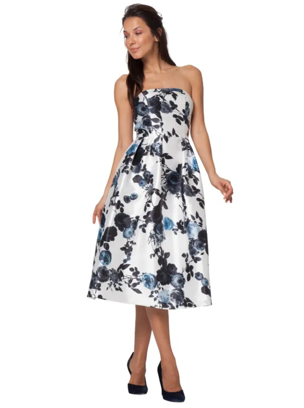 Bandeau Floral Print Midi Dress in White sold by Chi Chi London