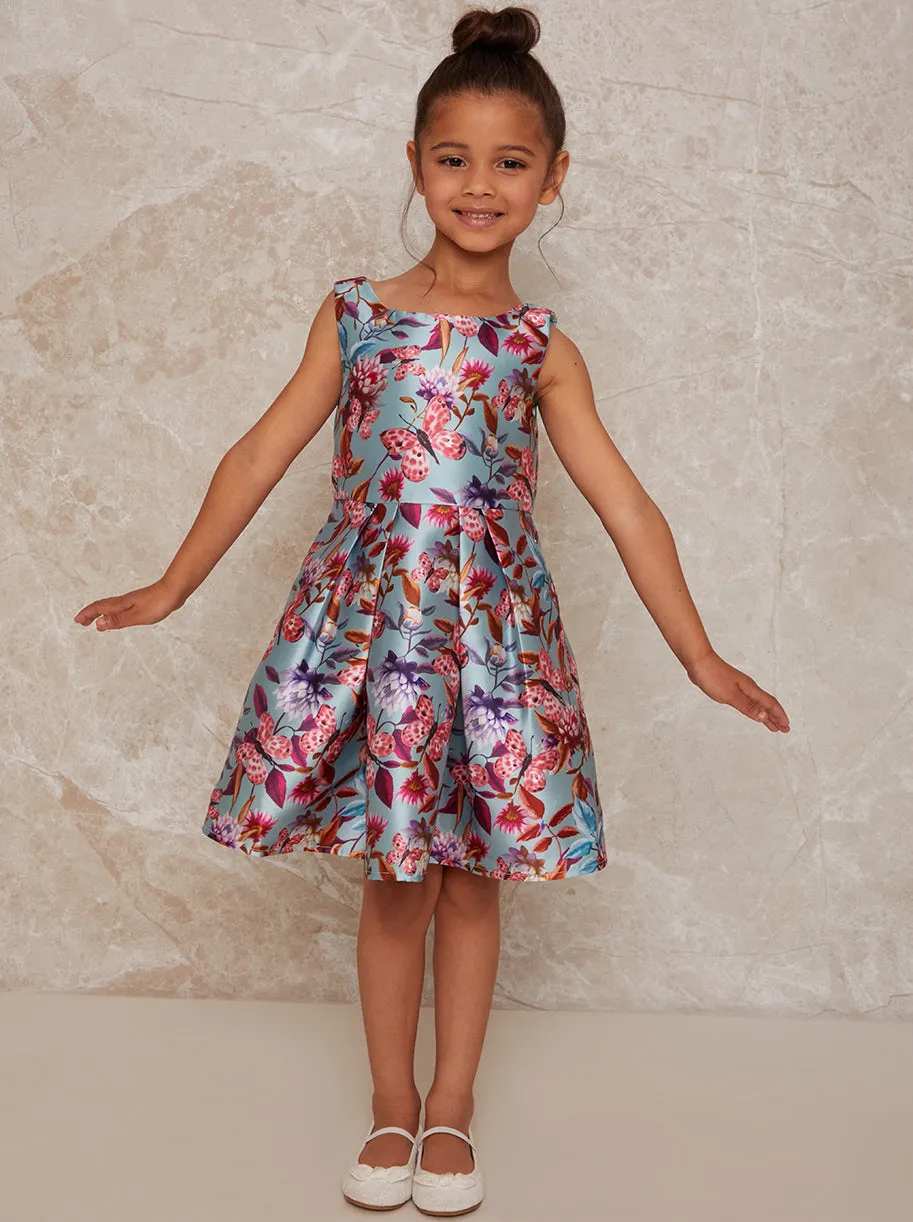 Girls Sleeveless Floral Print Pleated Dress in Green sold by Chi Chi London product image thumbnail 3