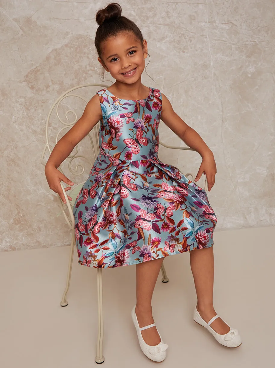 Girls Sleeveless Floral Print Pleated Dress in Green sold by Chi Chi London product image thumbnail 4