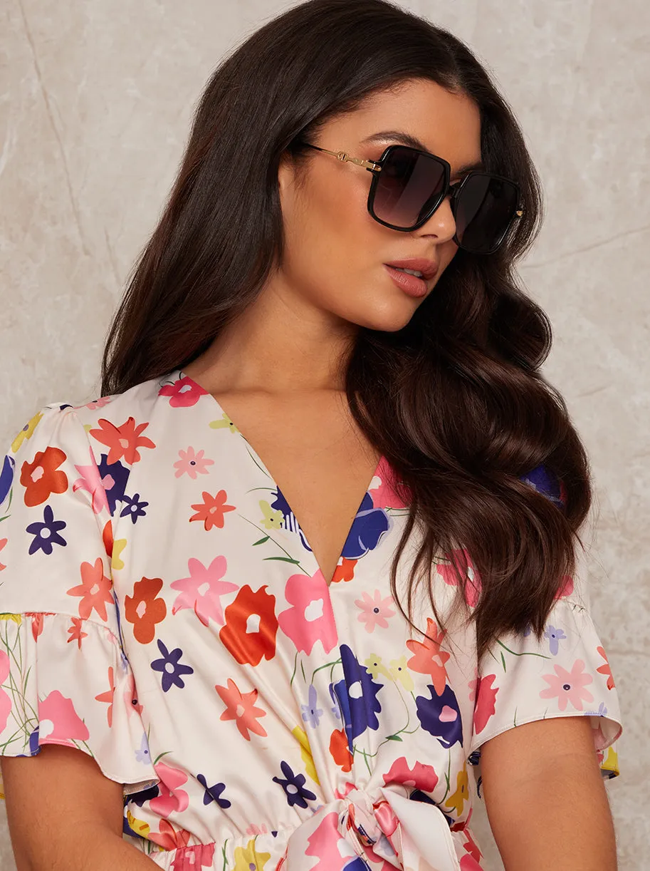 Square Frame Sunglasses with Gold Arms in Black sold by Chi Chi London product image thumbnail 3