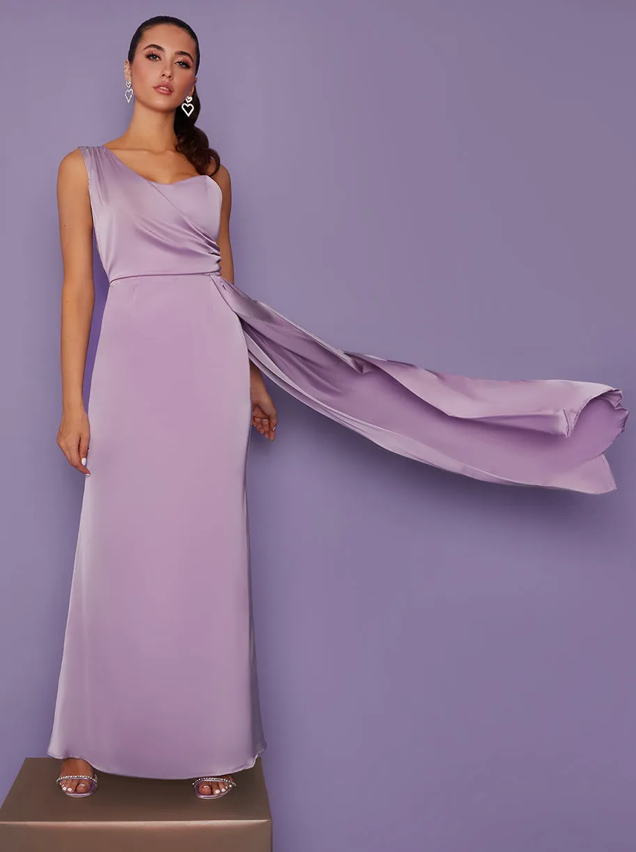One Shoulder Satin Maxi Dress in Lilac sold by Chi Chi London product image thumbnail 3