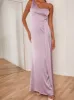 One Shoulder Satin Maxi Dress in Lilac sold by Chi Chi London