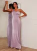 One Shoulder Satin Maxi Dress in Lilac sold by Chi Chi London