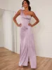 One Shoulder Satin Maxi Dress in Lilac sold by Chi Chi London