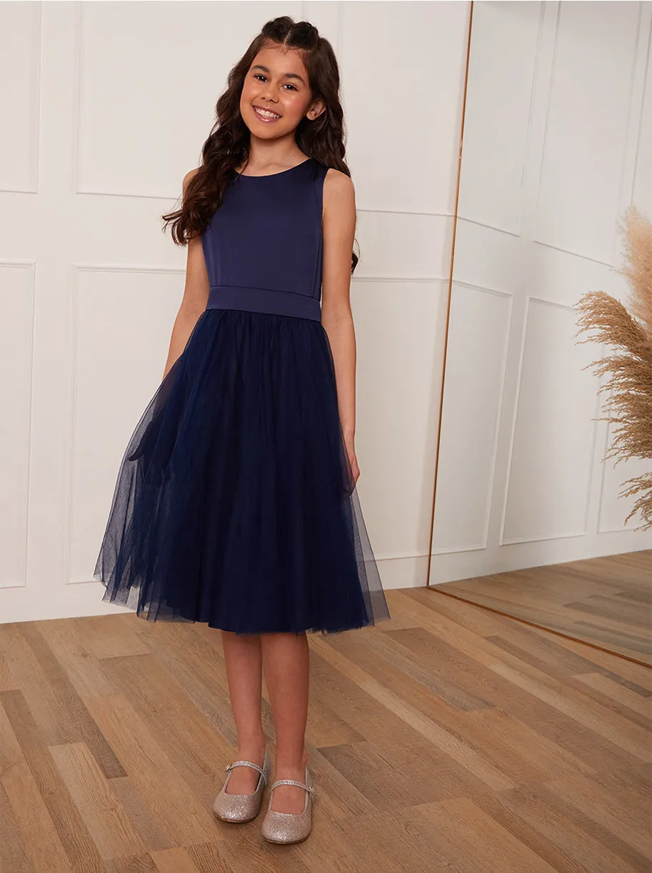 Older Girls Sleeveless Midi Dress in Navy sold by Chi Chi London