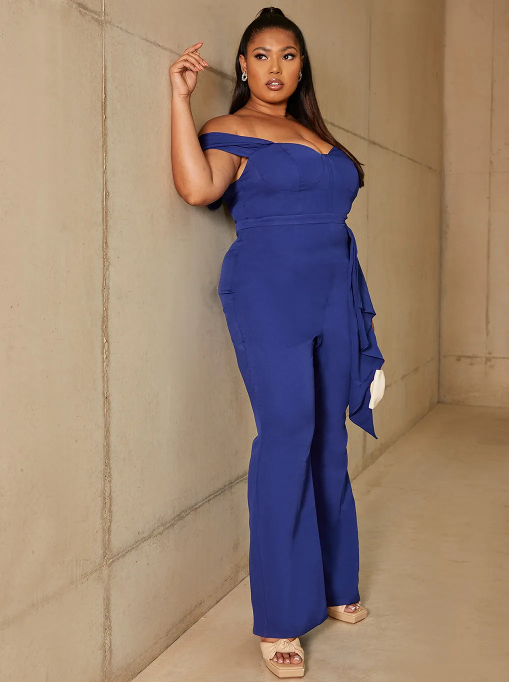 Plus Size Bardot Style Jumpsuit in Blue sold by Chi Chi London product image thumbnail 4