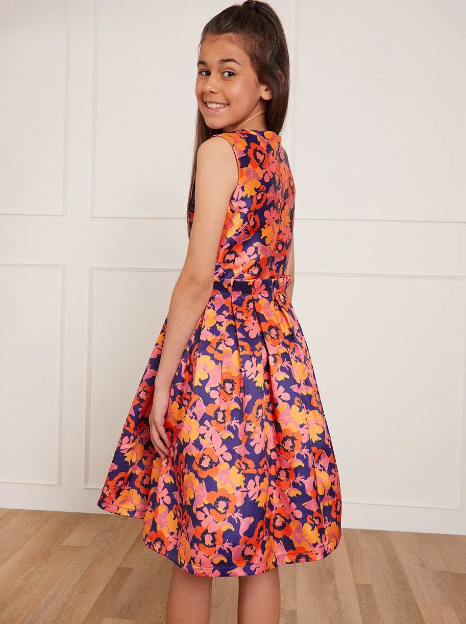 Older Girls Floral Abstract Midi Dress in Blue sold by Chi Chi London product image thumbnail 3