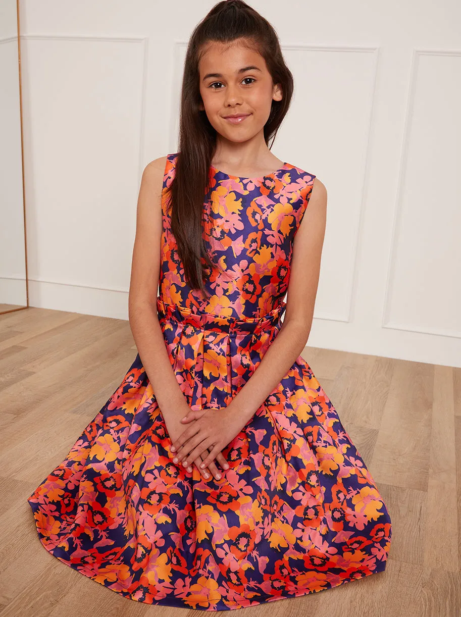 Older Girls Floral Abstract Midi Dress in Blue sold by Chi Chi London product image thumbnail 5