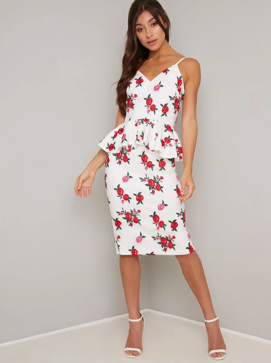 Cami Strap Peplum Bodycon Dress in White sold by Chi Chi London product image thumbnail 2