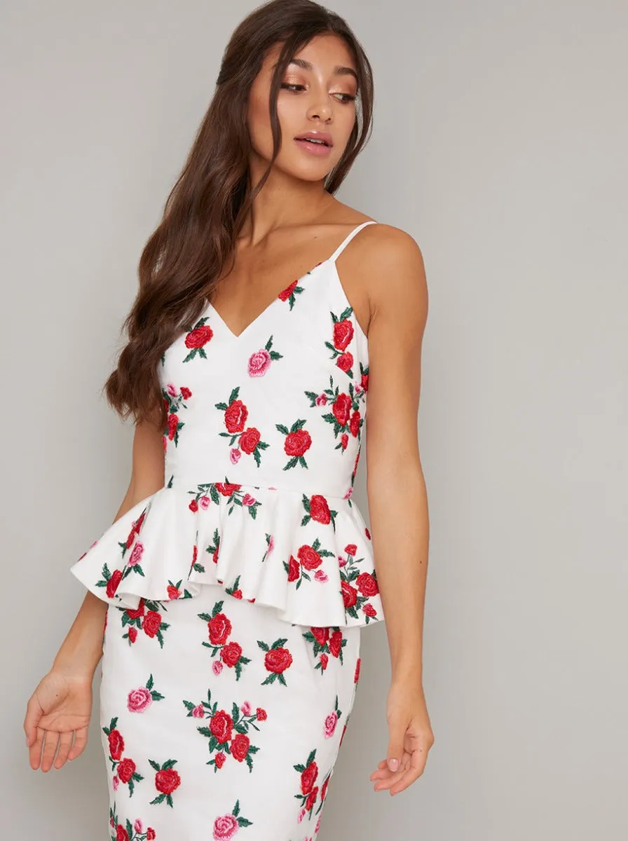 Cami Strap Peplum Bodycon Dress in White sold by Chi Chi London