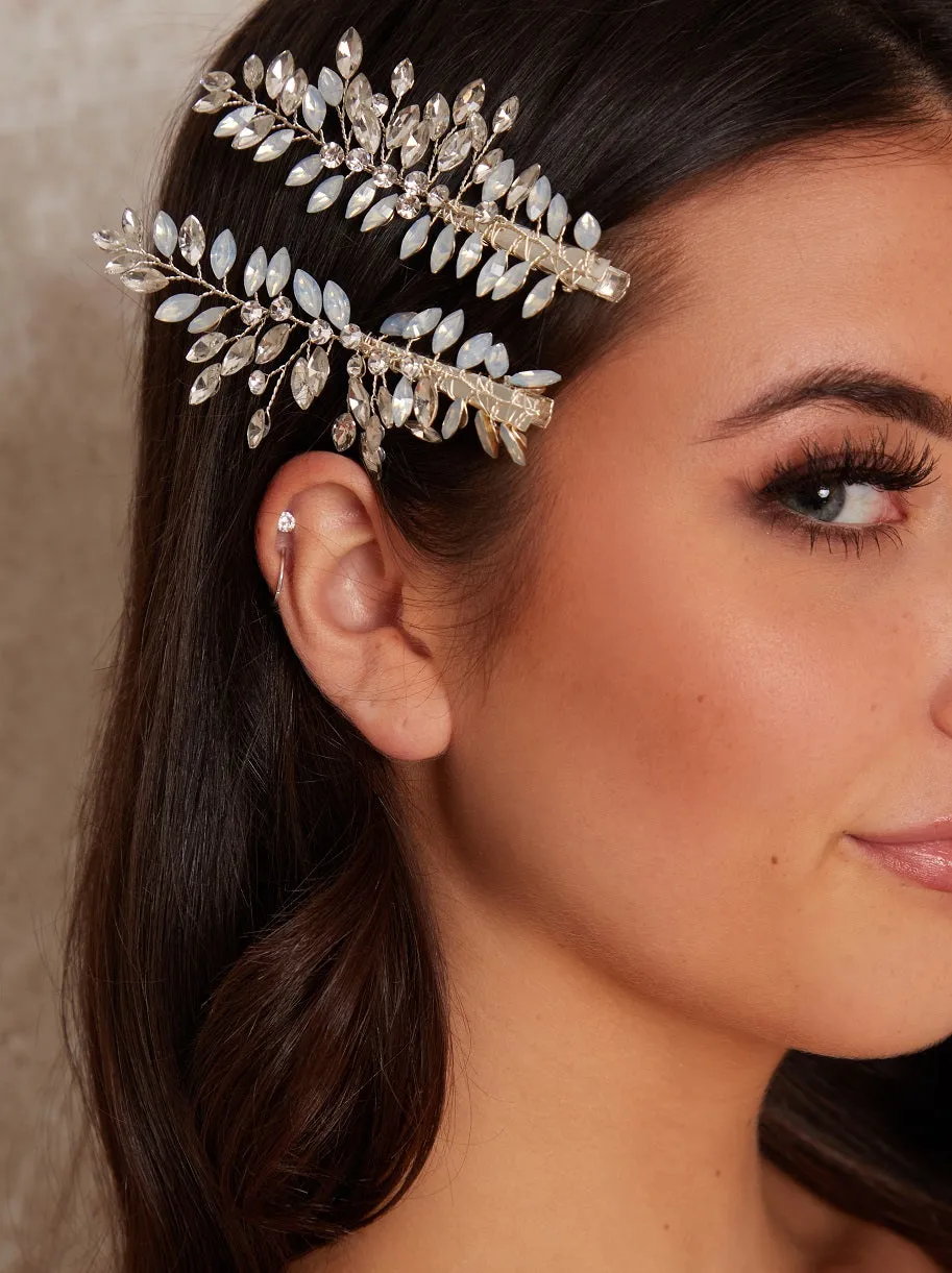 Gemstone Twin Pack Hair Clips in Silver Tone sold by Chi Chi London product image thumbnail 3