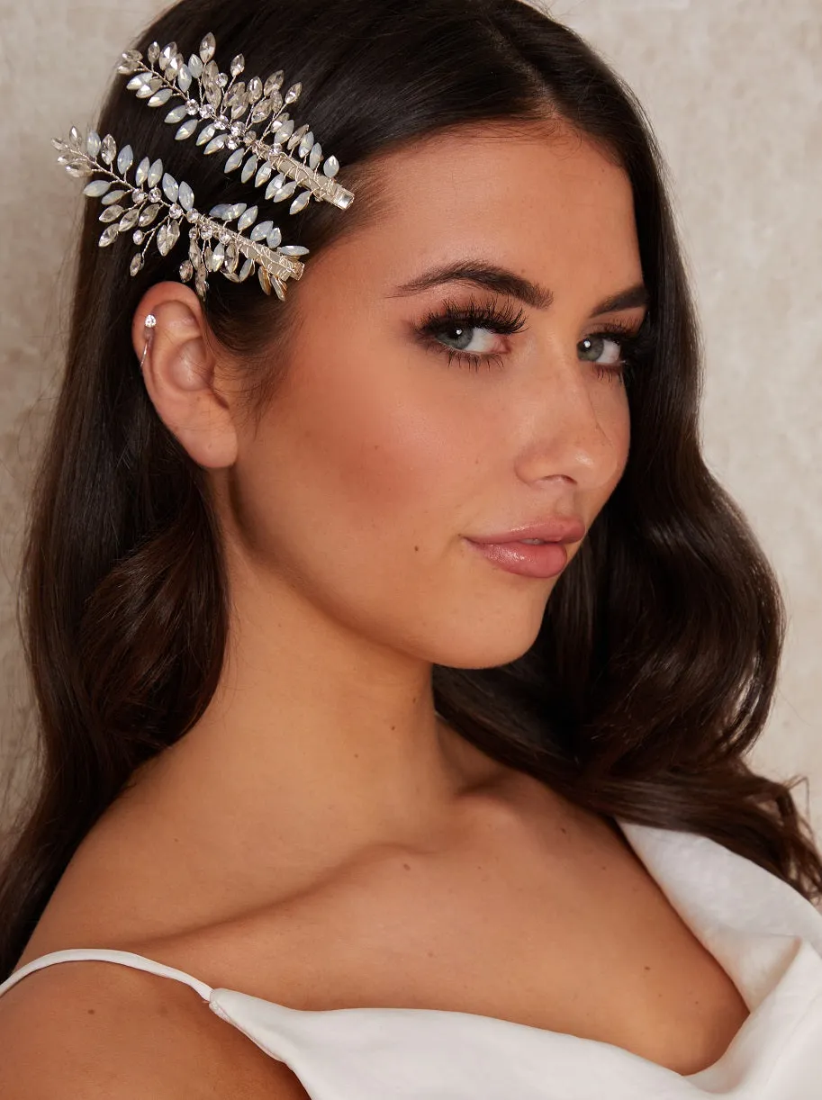 Gemstone Twin Pack Hair Clips in Silver Tone sold by Chi Chi London product image thumbnail 2