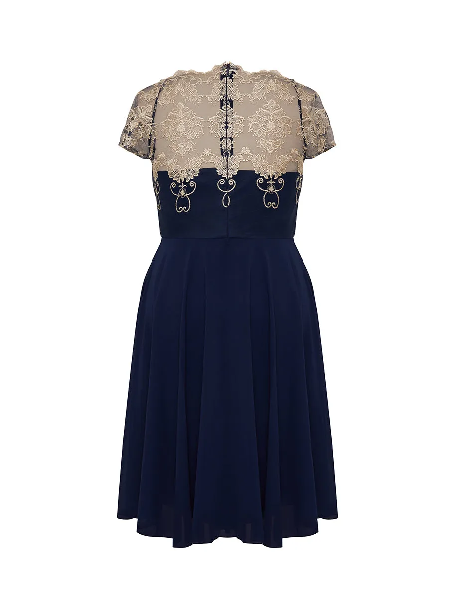 Plus Size Lace Bodice Skater Dress in Navy sold by Chi Chi London product image thumbnail 2