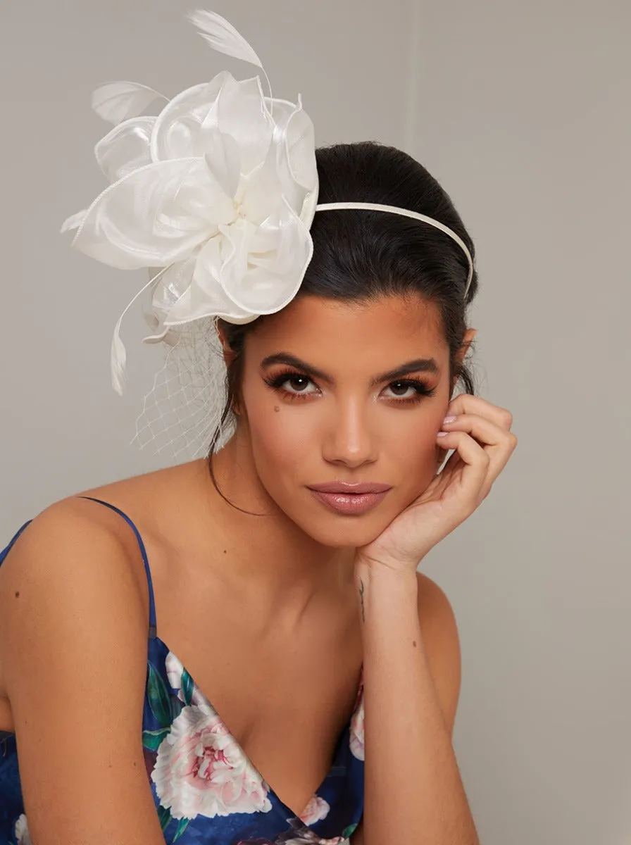 Flower Fascinator Headband Hat with Feather in Cream sold by Chi Chi London product image thumbnail 3