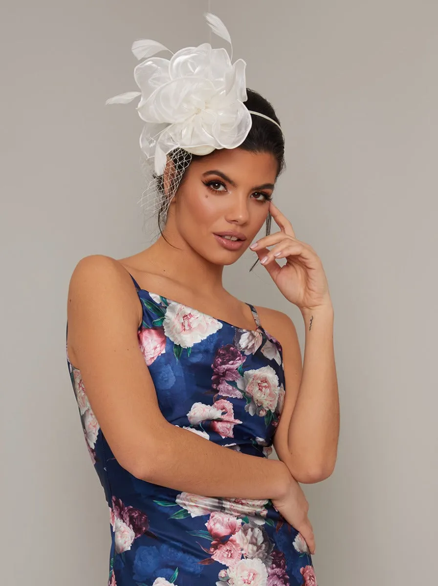 Flower Fascinator Headband Hat with Feather in Cream sold by Chi Chi London product image thumbnail 2