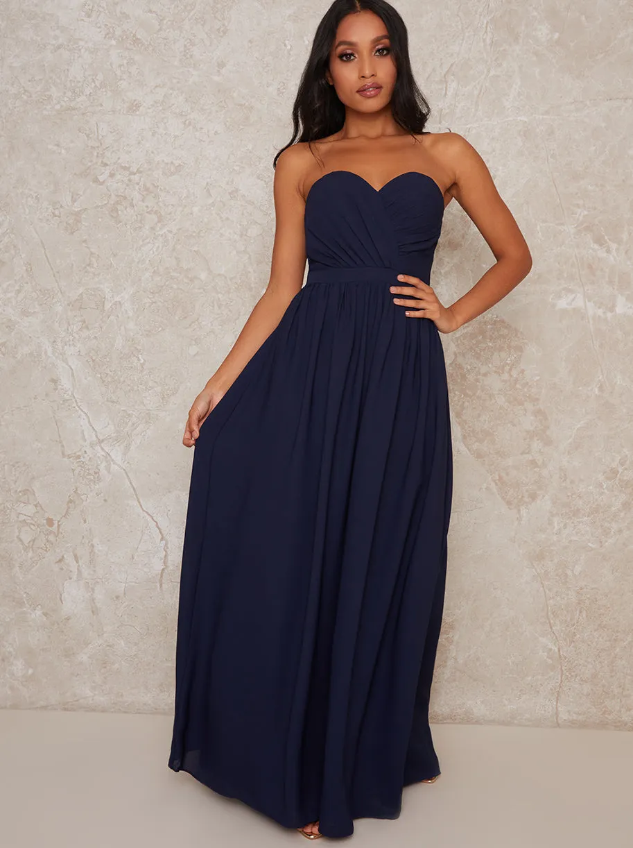 Petite Strapless Chiffon Maxi Evening Dress in Blue sold by Chi Chi London