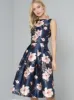 Graphic Floral Print Pleated Skirt Midi Dress in Navy Blue sold by Chi Chi London