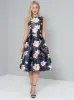 Graphic Floral Print Pleated Skirt Midi Dress in Navy Blue sold by Chi Chi London
