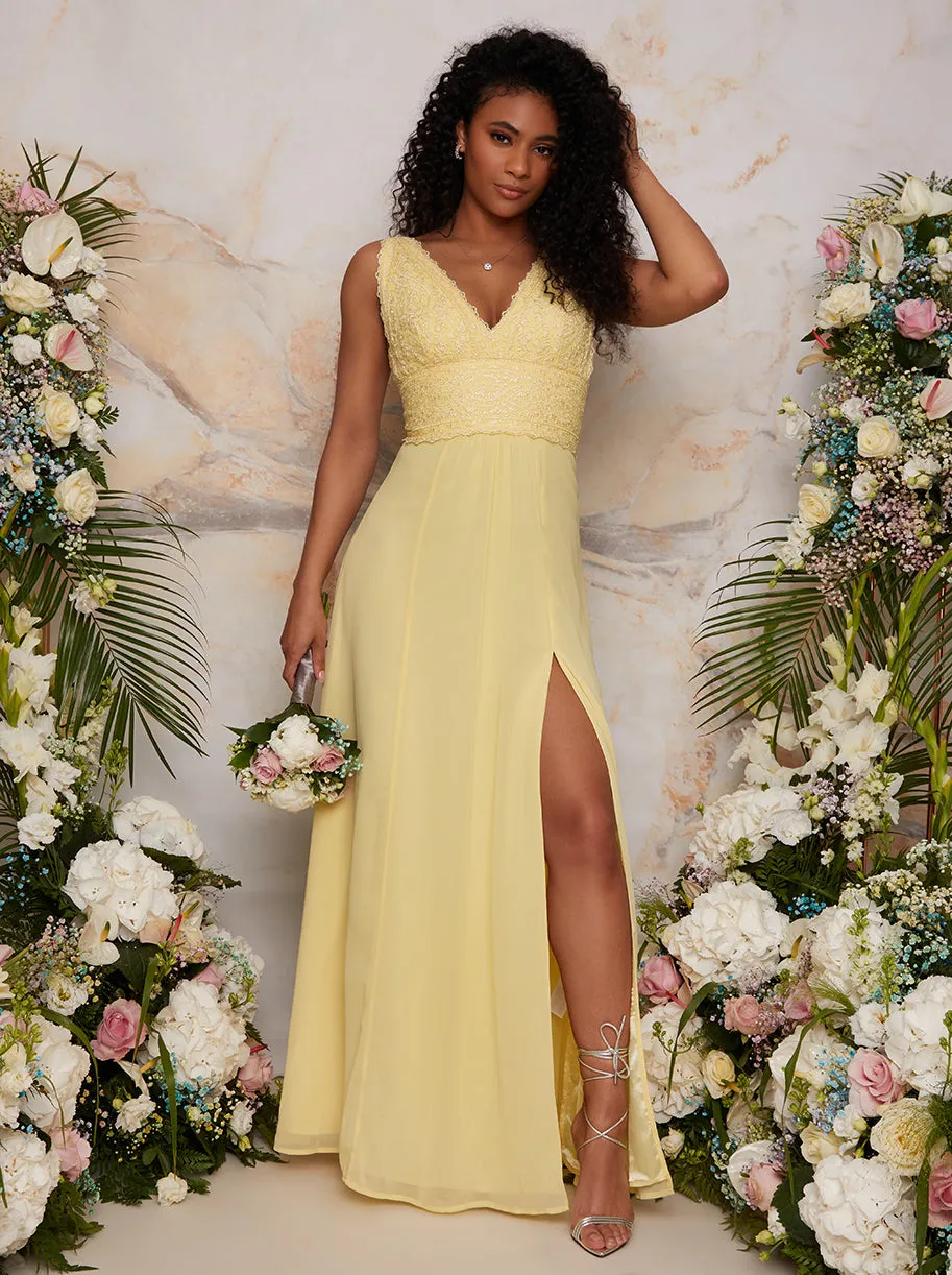 Crochet Maxi Dress in Yellow sold by Chi Chi London