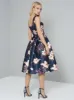 Graphic Floral Print Pleated Skirt Midi Dress in Navy Blue sold by Chi Chi London