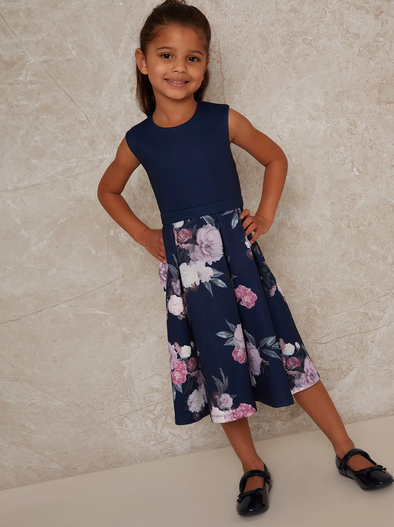 Girls Sleeveless Floral Midi Dress in Navy sold by Chi Chi London product image thumbnail 4