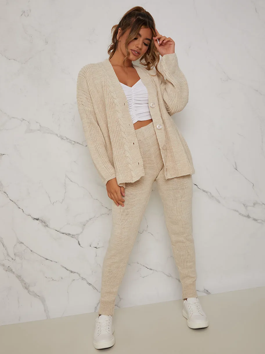 Knitted Cardigan Loungewear Set in Beige sold by Chi Chi London