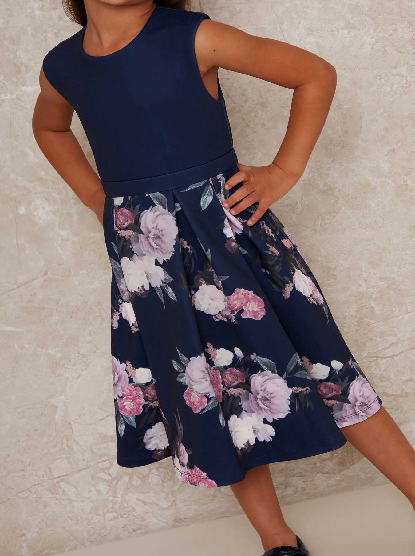 Girls Sleeveless Floral Midi Dress in Navy sold by Chi Chi London product image thumbnail 3