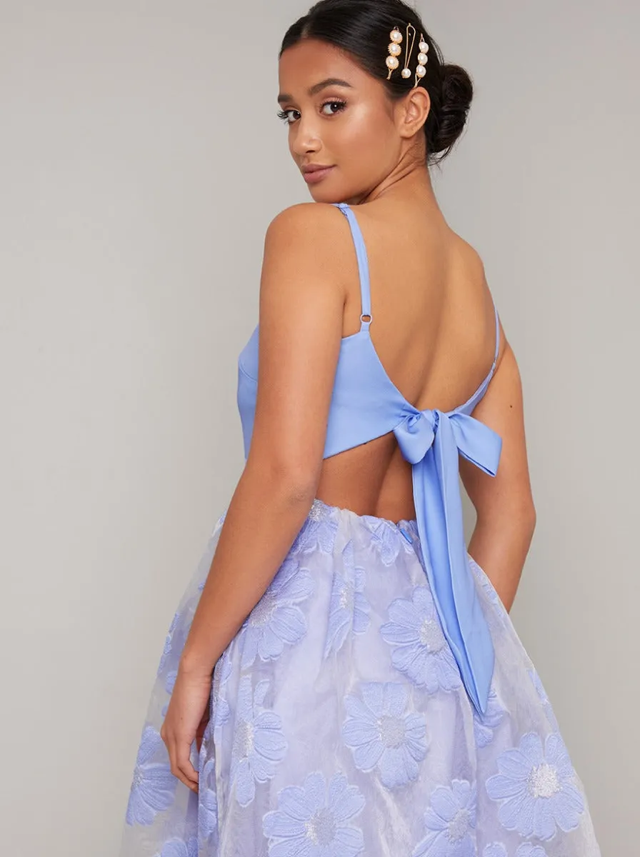 Petite Cami Strap Lace Embroidered Midi Dress in Blue sold by Chi Chi London product image thumbnail 4