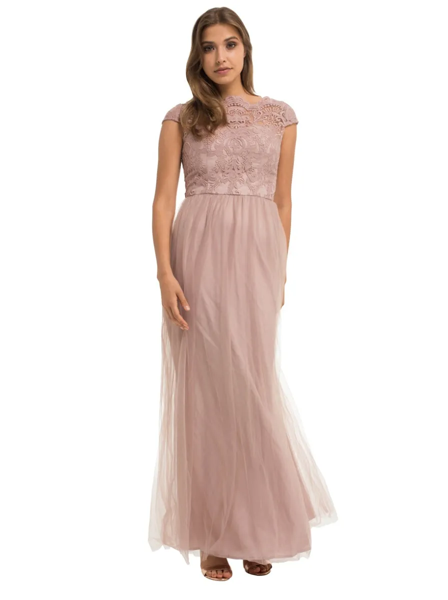 Cap Sleeve Embroidered Maxi Dress In Pink sold by Chi Chi London