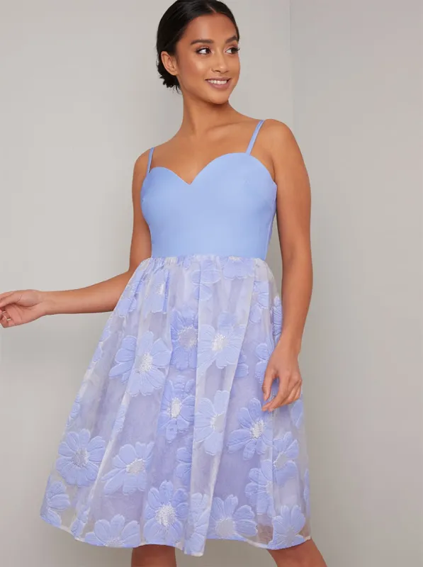 Petite Cami Strap Lace Embroidered Midi Dress in Blue sold by Chi Chi London