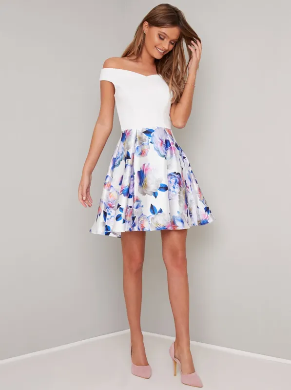 Bardot Digital Print Mini Dress in White sold by Chi Chi London