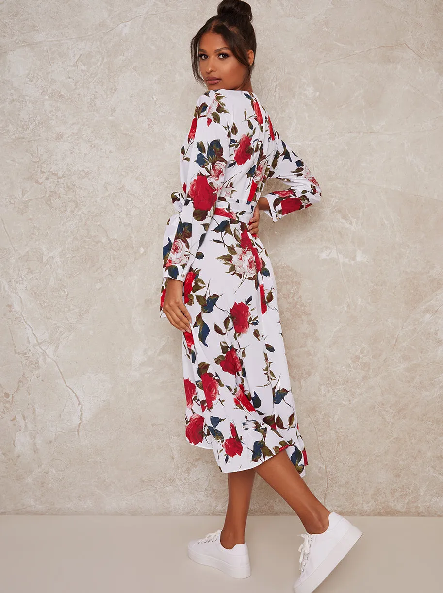 Wrap Design Ruffle Hem Print Midi Dress in White sold by Chi Chi London product image thumbnail 4
