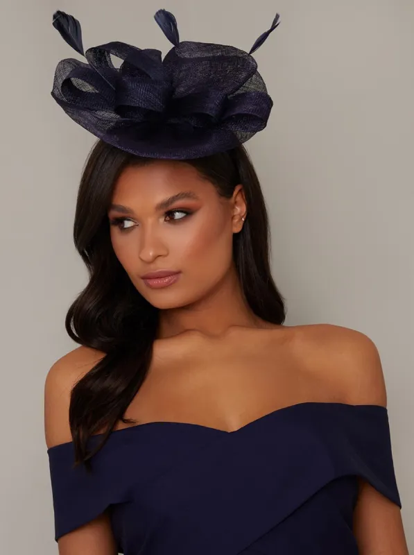 Feather Detail Fascinator in Blue made by Chi Chi London