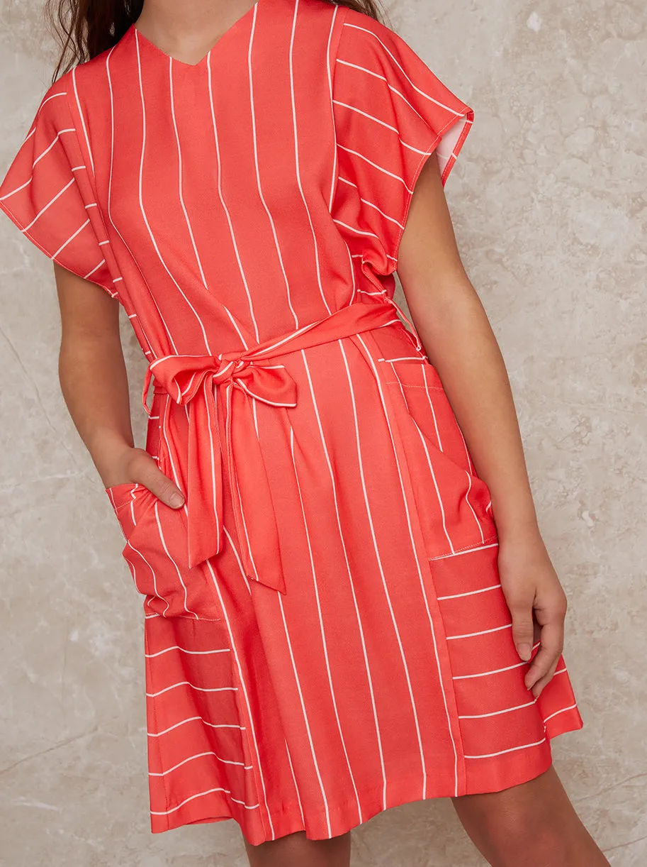 Girls Stripe Dress with Tie Waist in Red sold by Chi Chi London product image thumbnail 4