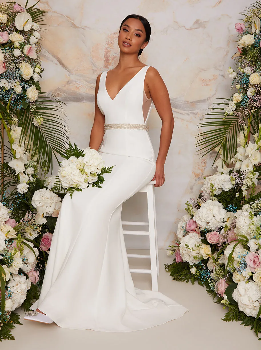 Petite Sleeveless Plunge Embellished Wedding Dress in White sold by Chi Chi London product image thumbnail 3