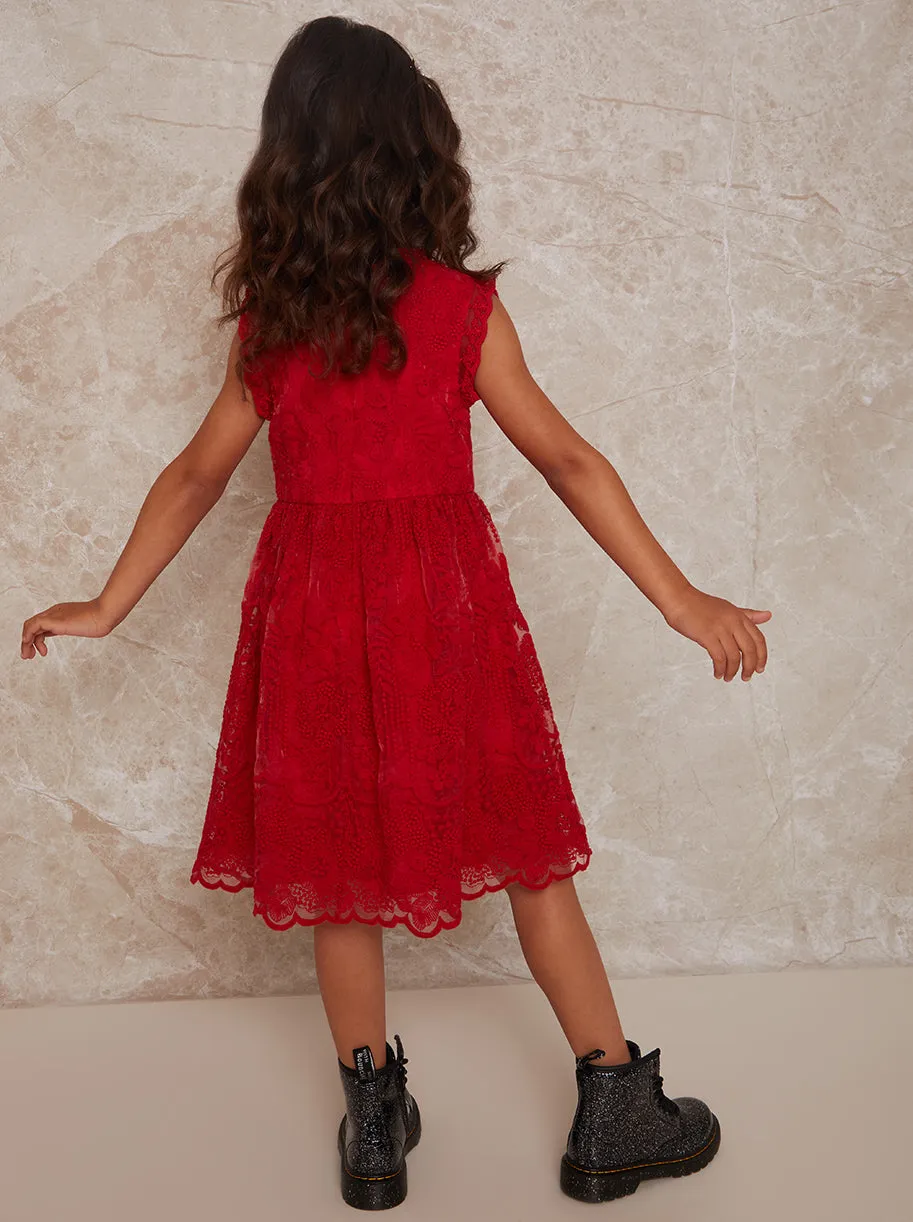 Girls Lace Midi Dress in Red sold by Chi Chi London product image thumbnail 3