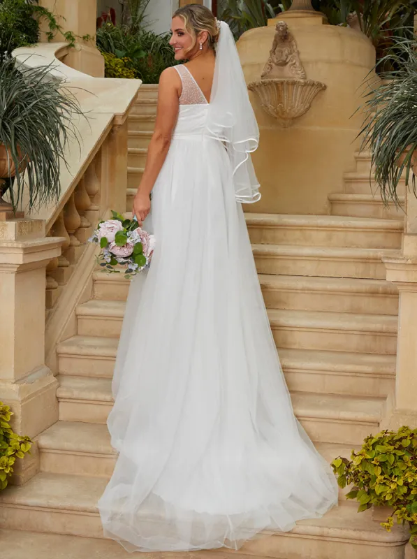 Sequin Bodice Tulle Maxi Wedding Dress in White made by Chi Chi London