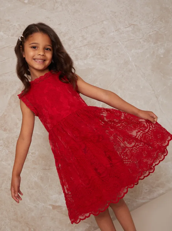 Girls Lace Midi Dress in Red sold by Chi Chi London